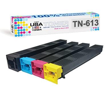 Imagem de Feito nos EUA TONER de substituição compatível para Konica Minolta Bizhub C452, C552, C652, TN613K, TN613C, TN613M, TN613Y, TN413K (preto ciano, magenta, amarelo, pacote com 4)