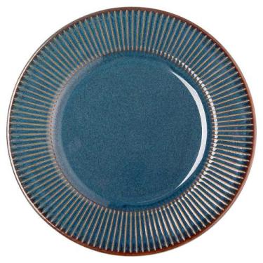 Imagem de Prato de Sobremesa Ceramica Azul Linear Rústico 20cm Lyor