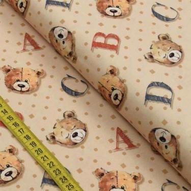 Imagem de Tecido Estampado para Patchwork - Teddy Bear : Rostos Ursos Fundo Bege