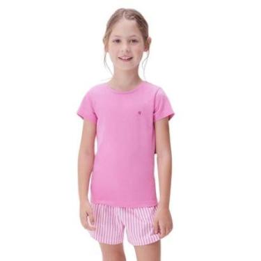 Imagem de Blusa Hering Básica Infantil Menina Manga Curta Slim Com Bordado Coração Rosa-Feminino