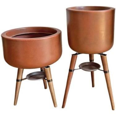 Imagem de Kit 2 Vasos Para Planta e Decoração com Tripé de Madeira - Alpe & Arit