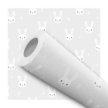 Imagem de Papel de Parede Adesivo Coelhinho Cinza Infantil Bebê Delicado Fofo Mo