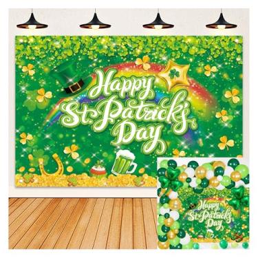 Imagem de IADIUENOG Happy St. Patrick's Day Backdrops Irish Lucky Party Shamrock Green Lucky Banner Foto Fundo Dia da Sorte Trevo Verde Decorações de Festa de Chá de Bebê Adereços de Cabine de Fotos (Verde, 2,1
