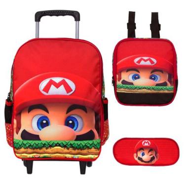 Imagem de Mochila Escolar Menino Super Mario Vermelha Rodinha Toys 2U