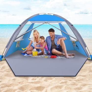 Imagem de HAPPY TRAVEL Barraca de Praia, Abrigo de Proteção Solar Upf 50+ com Proteção Uv para 3/4/5/6/7/8 Pessoas, Dossel de Praia Portátil para Família e Bebê, Cabana de Praia Leve e Fácil de Configuração com