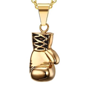 Imagem de Presentes para ele, colar masculino punk legal de aço inoxidável com pingente de luva de boxe preto com corrente de 56 cm, Aço inoxidável, Sem Pedra Preciosa