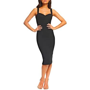 Imagem de Dress the Population Vestido feminino Nicole sem mangas colado ao corpo com bainha midi, Preto, GG