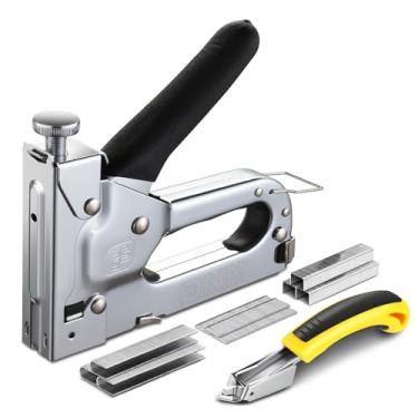 Imagem de DNA MOTORING Grampeador de estofamento 3 em 1, 1500 grampeadores, pistola de pregos resistente para fiação, cabos de dados, carpintaria, decoração, faça você mesmo, com removedor de grampo, prata,