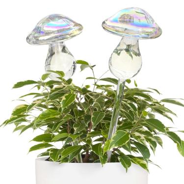 Imagem de Kingbuy Globos autoirrigáveis de cogumelos iridescentes para plantas - 2 pacotes de irrigador automático de plantas interno/externo, dispositivos de irrigação de plantas com fornecimento de umidade