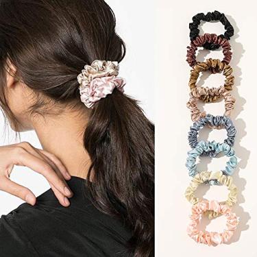 Imagem de Laços de cabelo de cetim de seda Scrunchies - Elestics Suporte de rabo de cavalo faixas de cabelo pequenas elásticos para cabelos cacheados grossos sem vincos acessórios cordas macias não machucam seu