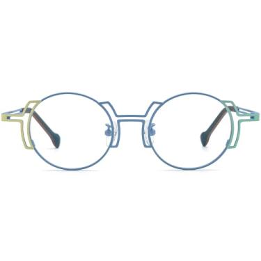 Imagem de FONEX Armação de óculos de titânio puro colorido feminino retrô redondo 2022 óculos óticos vintage F85749, F85858 Azul, 44-25-145