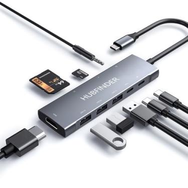 Imagem de Hub USB C, HUBFINDER 9 em 1 adaptador multiportas com entrega de energia de 100 W, saída HDMI 4K, 3 portas de dados USB 3.0 e USB-C de 5 Gbps, leitor de cartão SD/TF, conector de fone de ouvido de 3,5 mm, para MacBook Air, MacBook Pro, iPad Pro