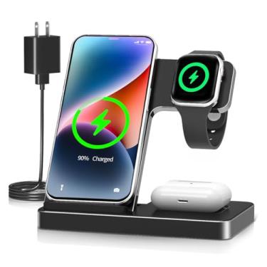Imagem de Estação de Carregamento Dobrável 3 em 1 Rápido, Compatível com iPhone 16/15/14/13/12/11, Apple Watch Series 8/7/6/SE, AirPods Pro/3/2, Carregador Sem Fio Portátil para Casa e Viagem, Preto
