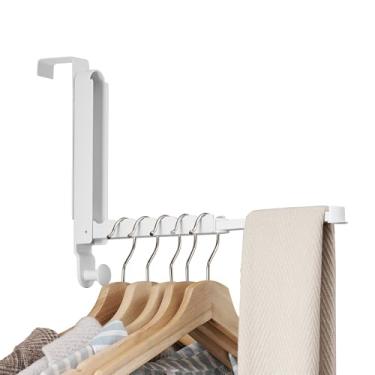 Imagem de Prateleira de secagem de roupas dobrável para porta de até 3,5 cm, ideal 1 peça, cabide sobre a porta com haste retrátil, ganchos sobre a porta para lavanderia, banheiro, quarto, viagem (branco, 1