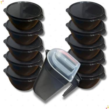 Imagem de Kit 10 Potes Bowl Ball Com Jarra De Suco Com Tampa Transparente Antivazamento 2 Litros Plástico Preto