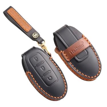 Imagem de HIBEYO Capa de chaveiro personalizável de 3 botões compatível com Nissan Altima Maxima Rogue Armada Sentra Pathfinder acessórios chaveiros personalizados de couro genuíno - 3 botões D tipo preto