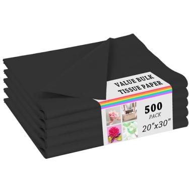 Imagem de PINWATT papel de seda preto (500 folhas) para embrulho de presente, embalagem de 20 x 30 polegadas, papel de seda em massa para flores, aniversário, natal, dia das bruxas, artesanato diy