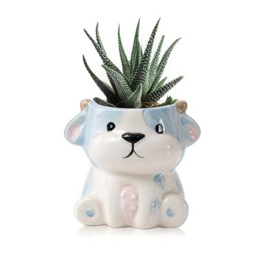 Imagem de DIYOMR Vaso de animais fofos, mini vaso de flores suculentas em forma de animal de cerâmica para ambientes internos, vaso de flores decorativo brilhante liso e recipiente de cacto, decoração divertida