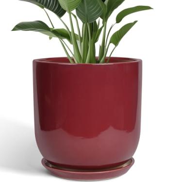 Imagem de SUNPOTFOR Vasos de cerâmica para plantas - Vaso de plantas de 30 cm para ambientes internos com orifício de drenagem e pires, vaso de flores grande para ambientes externos, para decoração de casa,