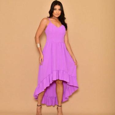 Imagem de Vestido Longo de alca  Luxo liso duna bordado mullet - NoBrand, Lavand