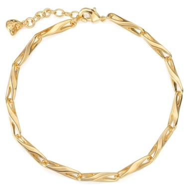 Imagem de BENEIGE Pulseira feminina banhada a ouro 14K clipe de papel satélite bola oval Cuba cabo caixa corrente corrente pingente diário elos em camadas pulseiras prata joias ajustáveis para meninas, 8.5
