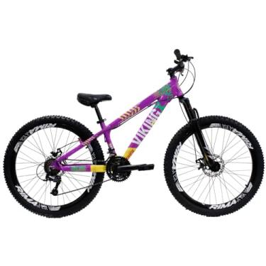 Imagem de Bicicleta Aro 26 Viking Tuff x25 21 Marcha Quadro em Alumínio Freio a Disco (Roxo/Amarelo)