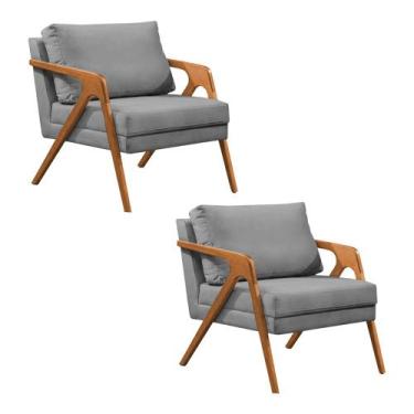 Imagem de Kit 2 Poltronas Mona Monique Luxo Base Madeira Maciça Cerejeira Veludo