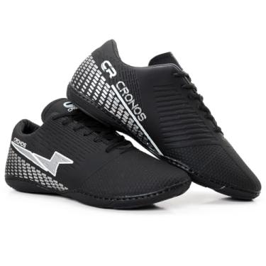 Imagem de Chuteira Cronos Futsal Sola Costurada Futebol de Salão Masculino Feminino (Preto/Prata, BR, Adulto, Numérico, 38)