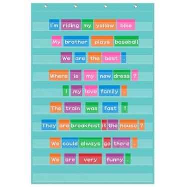 Imagem de Dinifee Tabela de bolso padrão verde 71 x 109 cm transparente com 10 bolsos para paredes de palavras, cartas, tiras de frases, material escolar para sala de aula, presentes para professores de volta