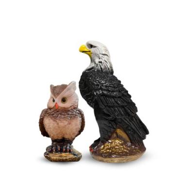 Imagem de Kit 2 Pç Gavião E Coruja Espantalho Espanta Pombo E Maritaca Gesso Env