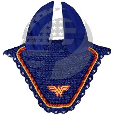 Imagem de Mulher Maravilha Super Hero Cavalo Ear Bonnet Fly Véu Crochê Touca Equestre Full/Cob/Pony (COB)