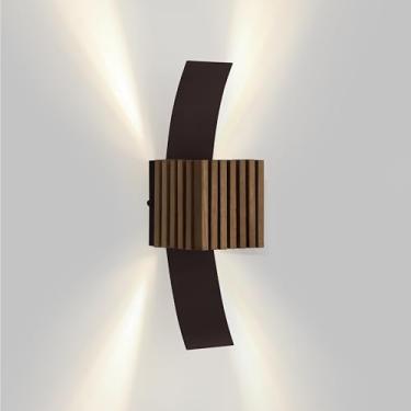 Imagem de Arandela Moderna LED Madeira e Alumínio Iluminação Bidirecional Externa/Interna (MARROM)