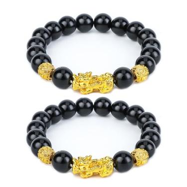 Imagem de Pulseira FengShui Riqueza e Sorte, Feng Shui Obsidiana Preta Pixiu Pulseira de Riqueza Prosperidade Buda Pulseira Elástica para Mulheres Homens Joias, Adjustable, Zinco, Sem Pedra Preciosa