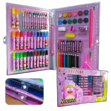 Imagem de Kit Escolar 94 peças Turminha do Assombro Maleta Tinta Apontador Borra