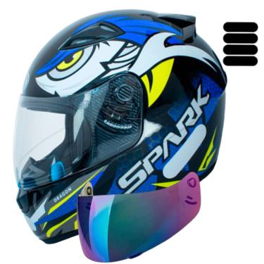 Imagem de Capacete Ebf Spark Dragon Azul Fechado Com Viseira Camaleão e Adesivo Extra