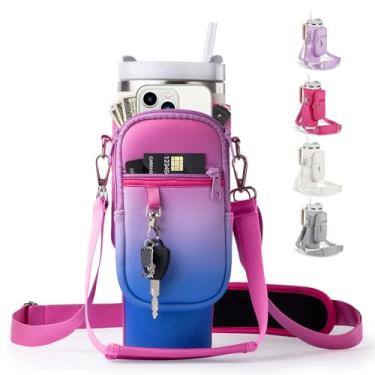 Imagem de linmaya Bolsa de transporte para garrafa de água com bolso para celular Stanley Cup 100 ml, suporte térmico de neoprene para garrafa de água, bolsa transversal com ombro ajustável e alça de mão,