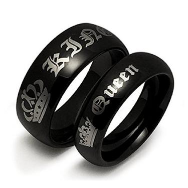 Imagem de Her King His Queen Crown Anel de compromisso de noivado de aço inoxidável preto, Aço inoxidável, Sem pedra preciosa