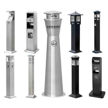 Imagem de Coluna de cinzas Cinzeiros fixos verticais à prova de chuva para áreas externas Área de fumantes Lixeiras de ferro Coleção de pontas de cigarro Prata Aço inoxidável Coluna de cinzas de chão(Preto)