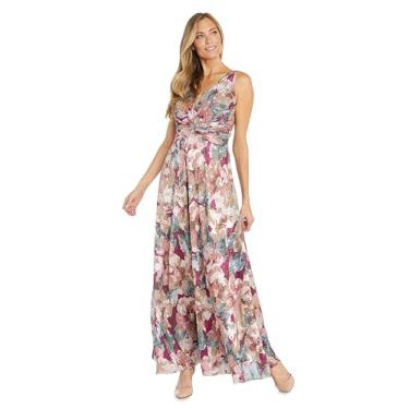 Imagem de R&M Richards Vestido de noite longo metálico com estampa floral, rosa, 21 Plus Size