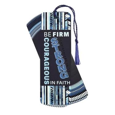 Imagem de Dicksons Be Courageous Strong in Faith 1 Corinthians 16:13 15 cm Preto e Azul Cardstock Paper Tasseled Bookmark Placekeeper Conjunto de 12