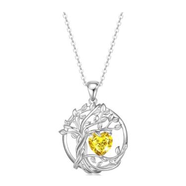 Imagem de Colar com pingente de coração e árvore da vida, colar de cobre banhado a prata, joia de pedra preciosa natural criada para aniversário, dia dos namorados, aniversário, dia das mães, Medium, Cobre