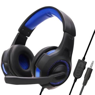 Imagem de Headset Gamer Compativel PC, 3.5mm, com Microfone, Controle de Volume, Design Ergonômico, Fone de Ouvido (Azul)