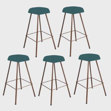 Imagem de Kit 05 Banqueta Alta Lari Eiffel Hexágono Bancada Bar Balcão Bistrô Ferro Bronze Suede Azul Turquesa - Ahz Móveis