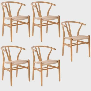 Imagem de Kit com 5 Cadeiras para Sala de Jantar Wishbone Madeira Maciça