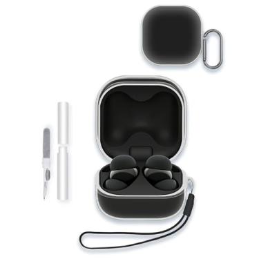 Imagem de Capa para fones de ouvido Sony LinkBuds com cancelamento de ruído verdadeiramente sem fio, capa protetora de TPU macio transparente com chaveiro e kit de limpeza para mulheres e homens, pele à prova