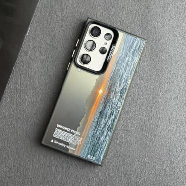 Imagem de MVVKKY para Samsung S24 Plus Poetic Seaside Sunset Case Capa de PC à prova de choque (para Samsung S24 Plus/Black Heng)