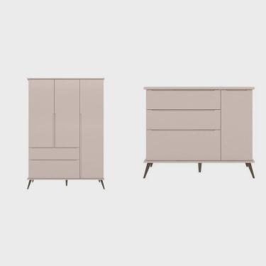 Imagem de Conjunto Quarto Infantil com Guarda-Roupa 3 Portas e Cômoda com Sapateira Melinda 100% Mdf Rosa