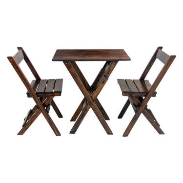 Imagem de Jogo Mesa Aparador Bar Dobrável Com 2 Cadeiras Em Madeira Maciça - Imbuia - Marrom