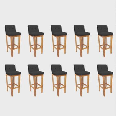 Imagem de Kit 10 Banqueta Alta Com Encosto Aila Balcão Bistrô Base Madeira Maciça Sintético Preto Botão Preto - Ahz Móveis
