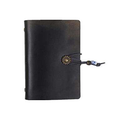 Imagem de Agenda A7 Retrô de Couro Vintage Viajantes Escrevendo Diário Preto Folhas Soltas 6 Anéis Fichário com 80 Folhas em Branco Organizador de Agenda Pessoal Recarregável Feito à Mão
